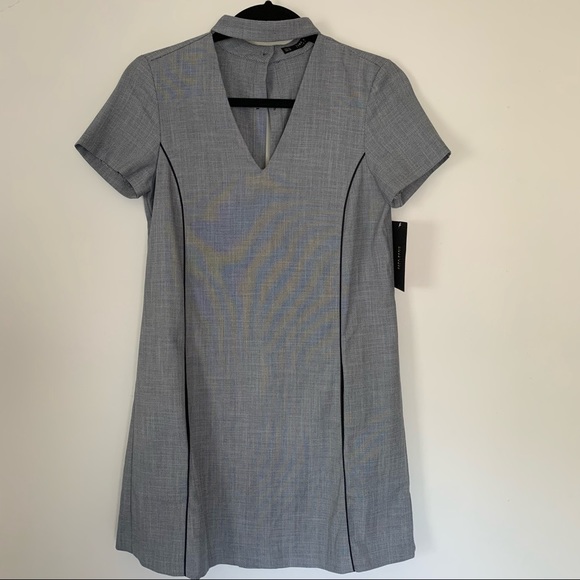 ZARA Gray V Neck Choker A-Line Shift Mini Dress - Picture 2 of 12